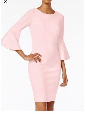 Calvin Klein Blush Pink Bell-Sleeve Midi Sheath Dress